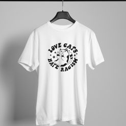 love cats hate racism μπλουζάκι fruit of the loom